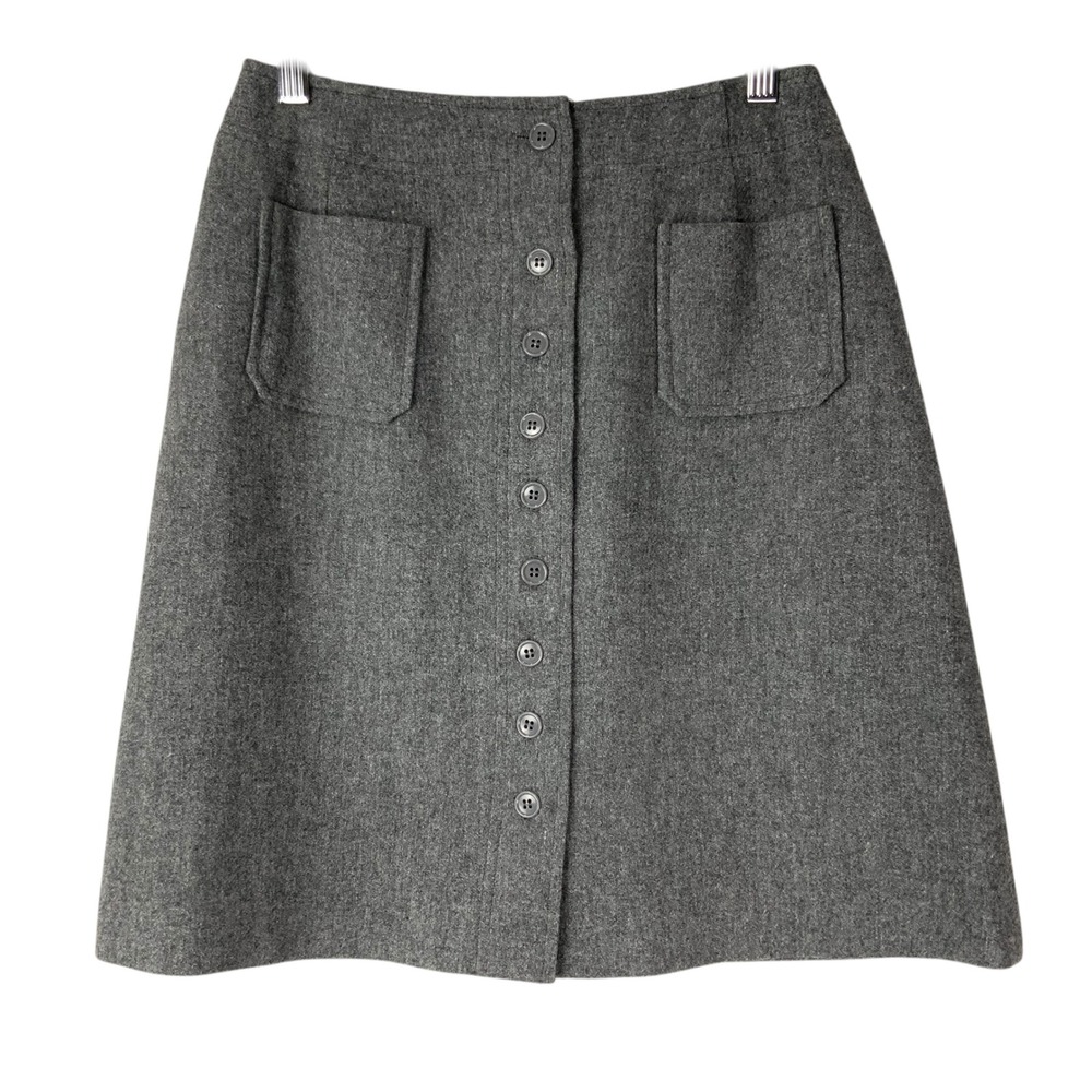 Bobbie Brooks Gray Wool Blend A-Line Mini Skirt 9 Button Front USA Made Vintage